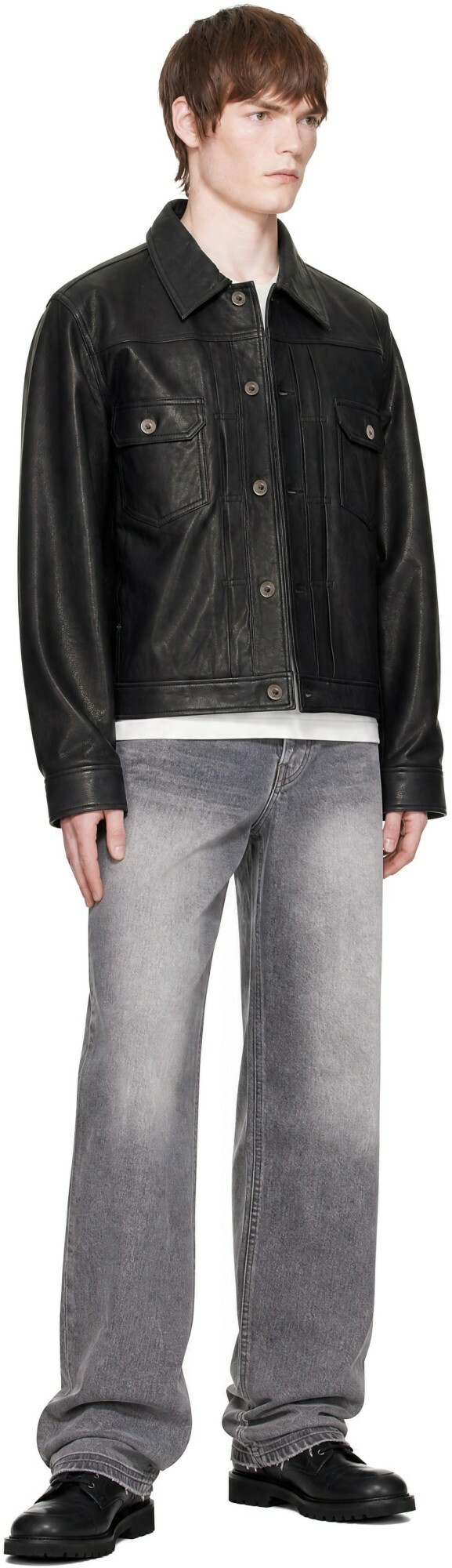 COOR Black Goatskin Pocket Trucker Jacket