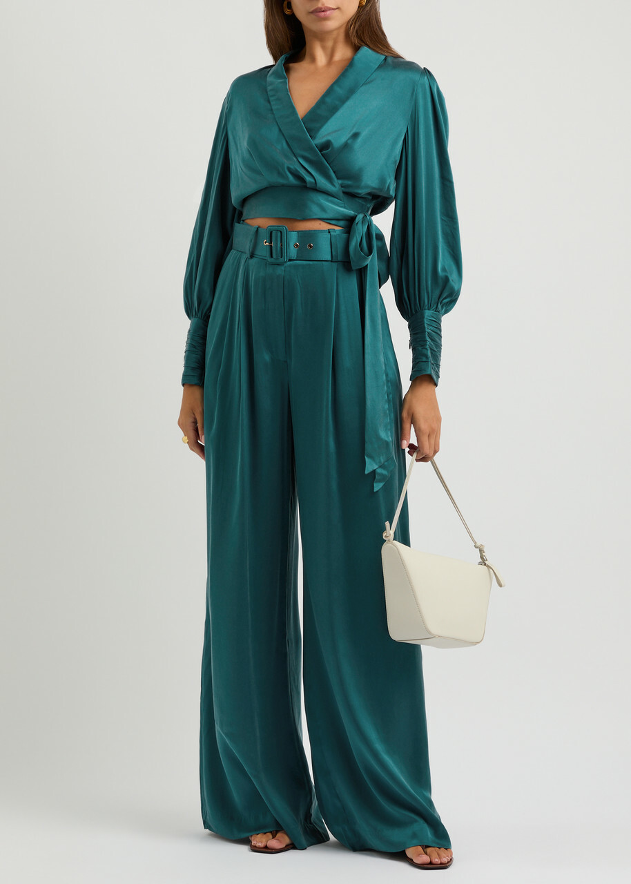 【送料&関税込】Zimmermann Illustration Tuck Silk Trousers Zimmermann Tuck Silk-satin Trousers Teal Zimmermann