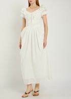 Thierry Colson Falbala Embroidered Cotton Midi Dress Off White