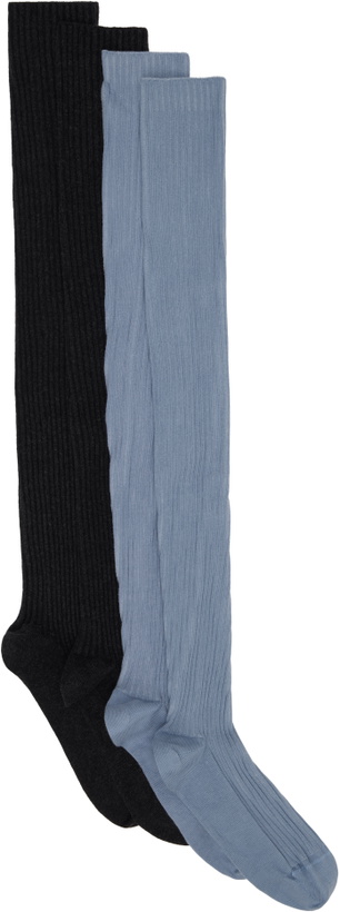 Photo: Baserange Two-Pack Black & Blue Cotton Rib Overknee Socks
