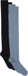 Baserange Two-Pack Black & Blue Cotton Rib Overknee Socks