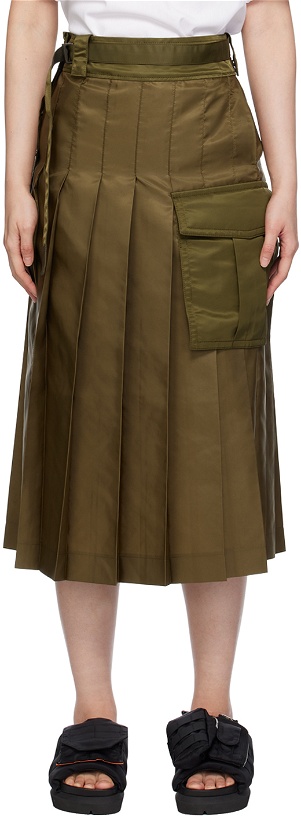 Photo: sacai Khaki Pleated Midi Skirt