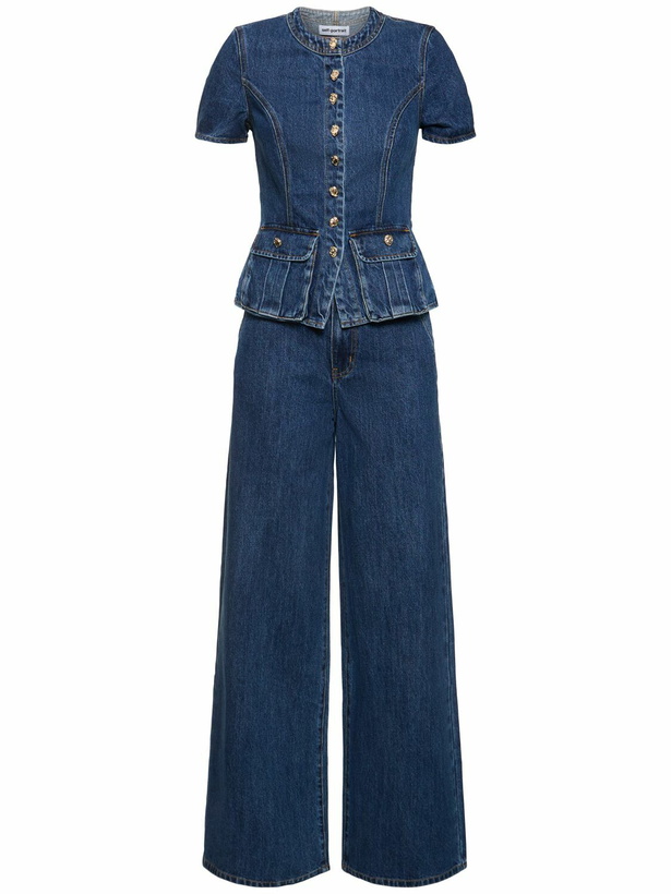 Photo: SELF-PORTRAIT Buttoned Denim Long Jumpsuit