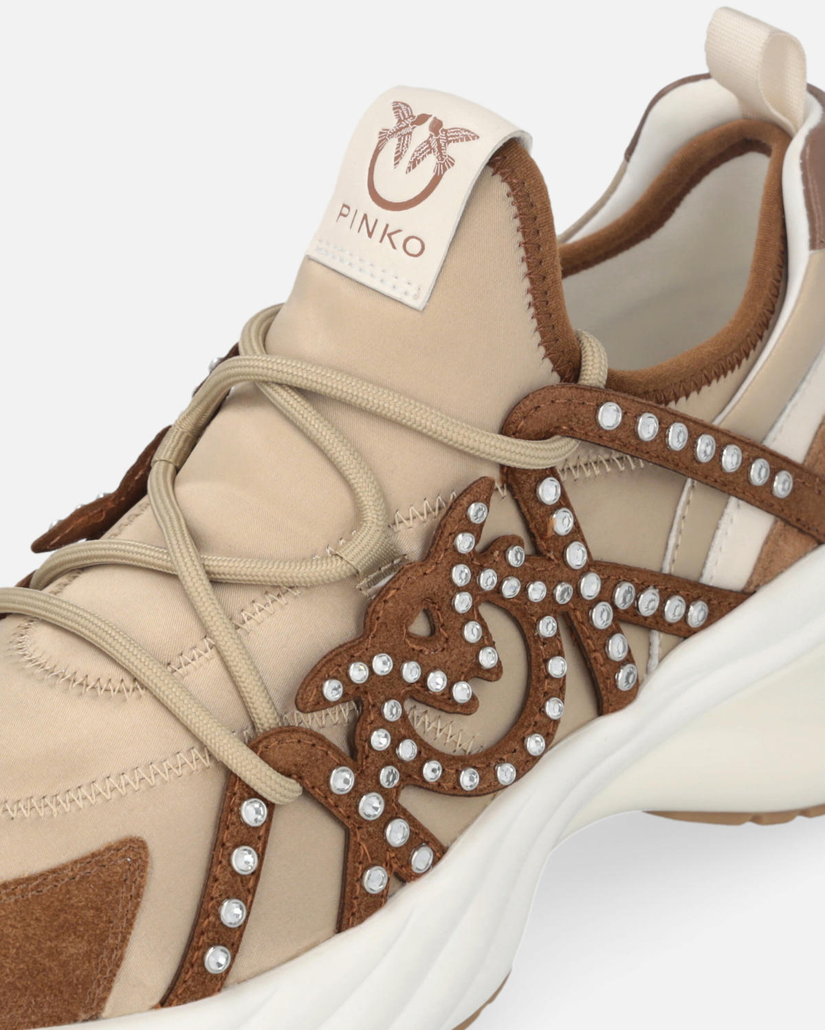 Pinko Ariel Sneakers With Laces And Rhinestones Rope Beige