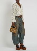 Free People Whispering Love Lace Cropped Blouse Cream