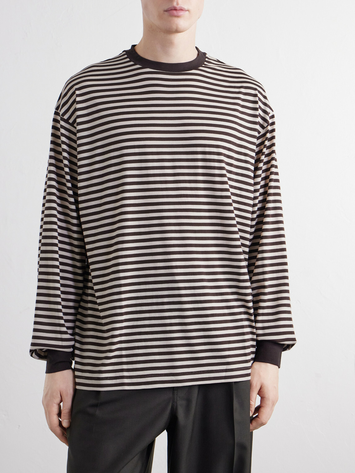 Kaptain Sunshine - Striped Wool-Jersey T-Shirt - Brown