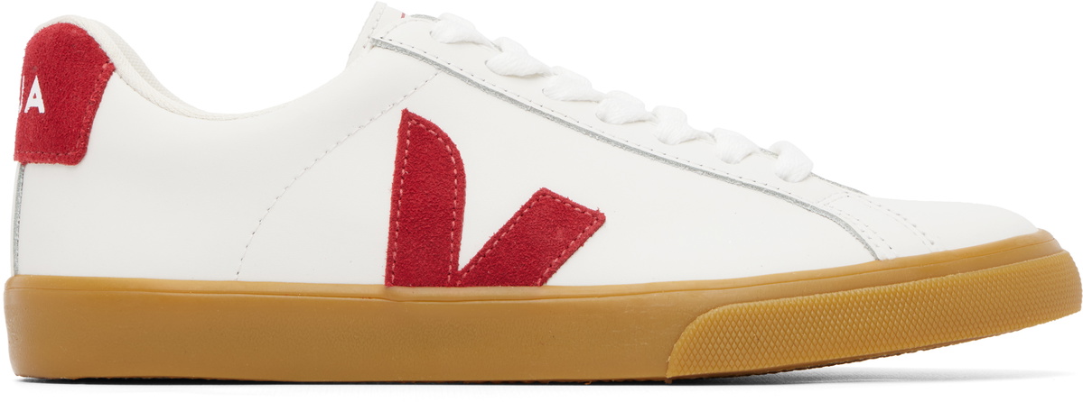 VEJA White & Red Esplar Leather Sneakers