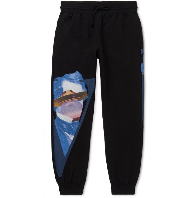 Photo: Undercover - Valentino Tapered Printed Fleece-Back Cotton-Jersey Sweatpants - Black