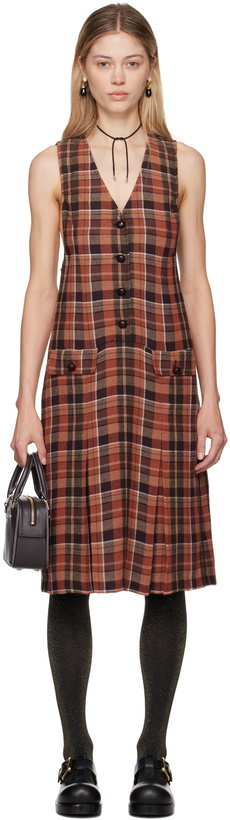 Photo: Anna Sui Orange & Brown Plaid Midi Dress