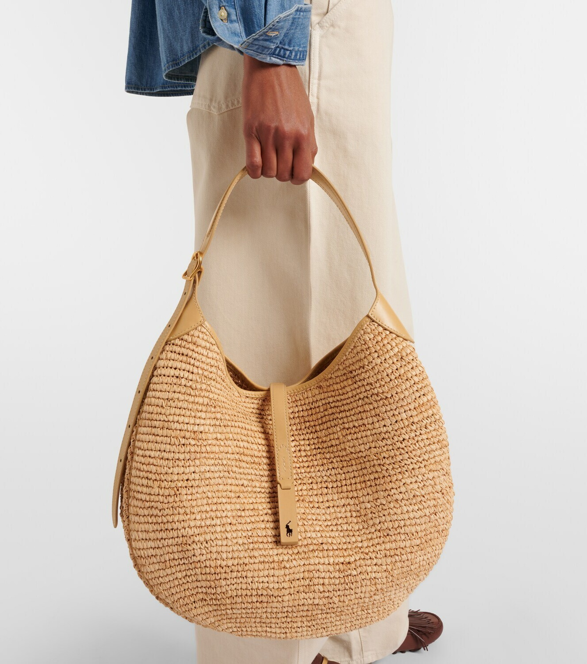 Polo Ralph Lauren Polo ID Large leather-trimmed raffia tote bag