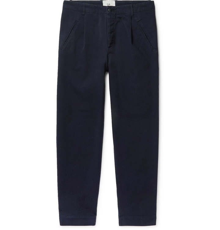Photo: Folk - Assembly Pleated Cotton-Twill Trousers - Blue
