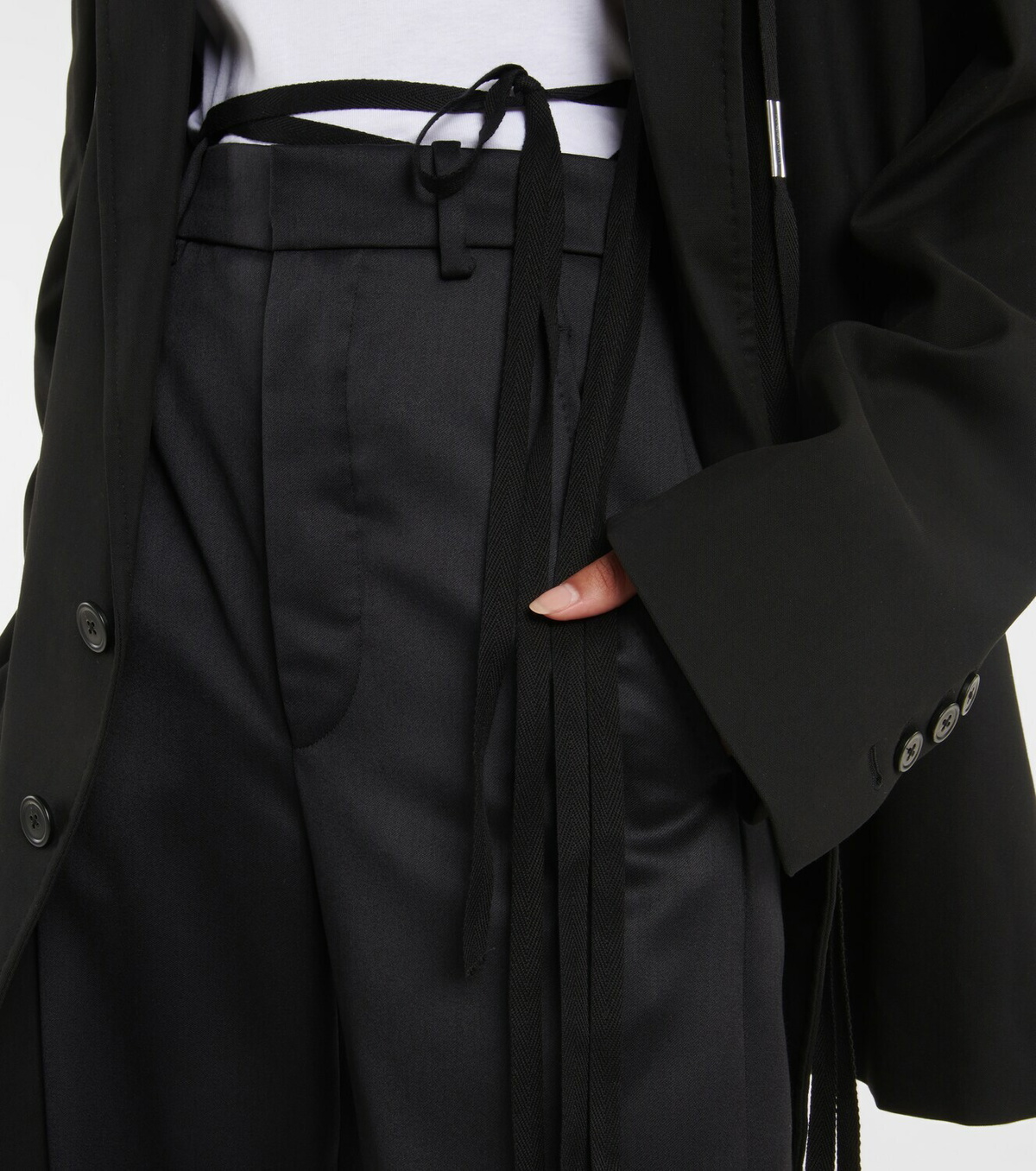 ANN DEMEULEMEESTER Size 8 Black Viscose/Wool Hook Eye Slit Dress Pants main image 1
