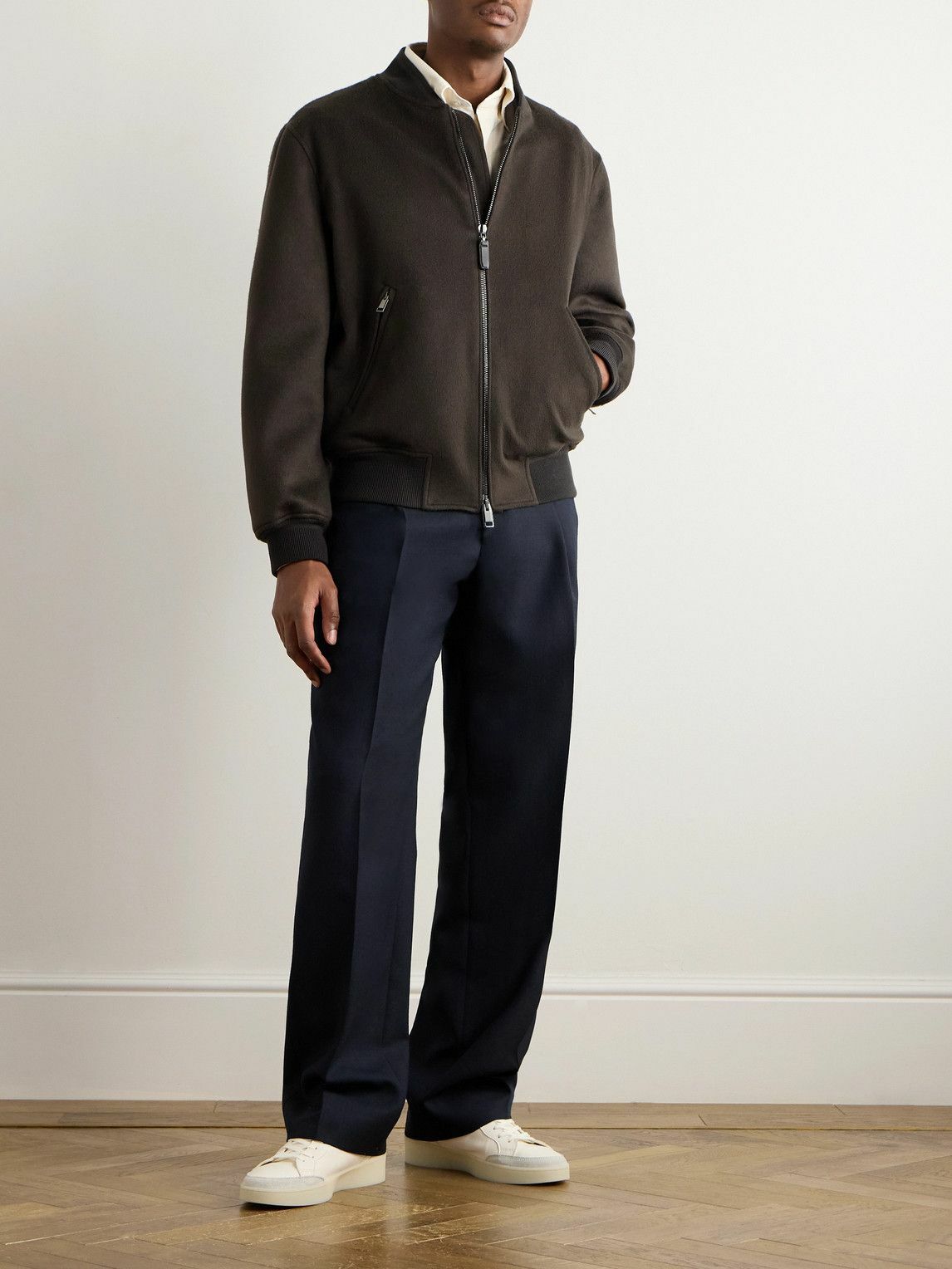 Brioni - Brushed Wool and Cashmere-Blend Bomber Jacket - Green