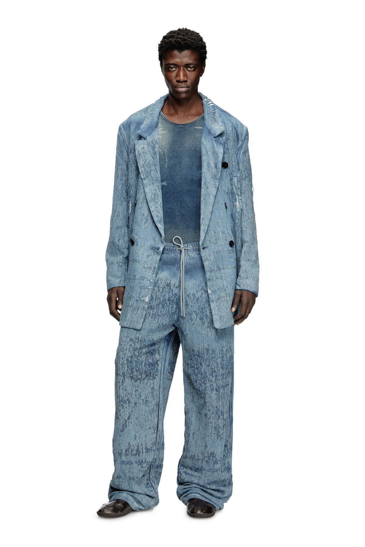 Diesel Blazer in ultra-destroyed jacquard denim - Denim Jackets - Unisex - Blue