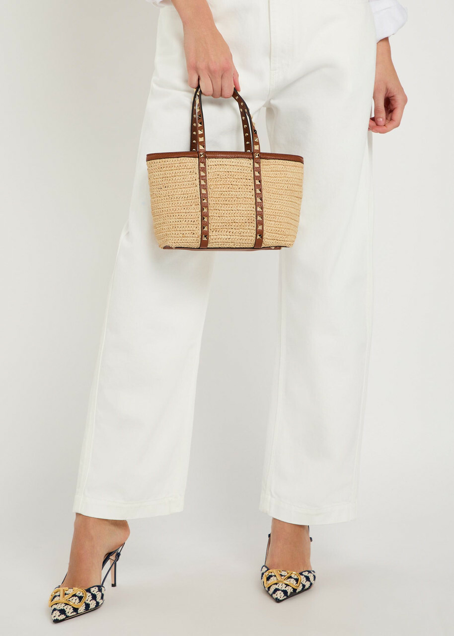 Valentino Garavani Mini Rockstud Raffia Tote bag - Natural - One Size