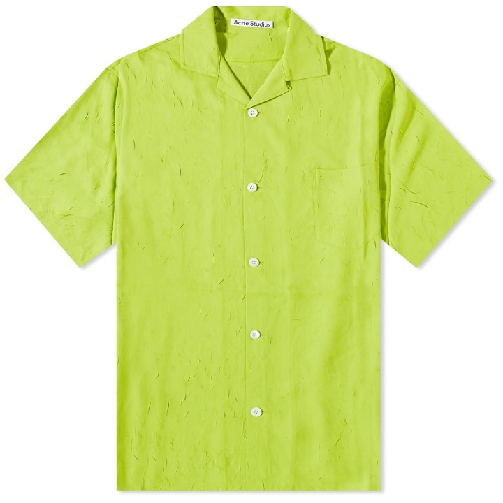Photo: Acne Studios Men's Sandimper Tablecloth Short Sleeve Shirt in Lime Green
