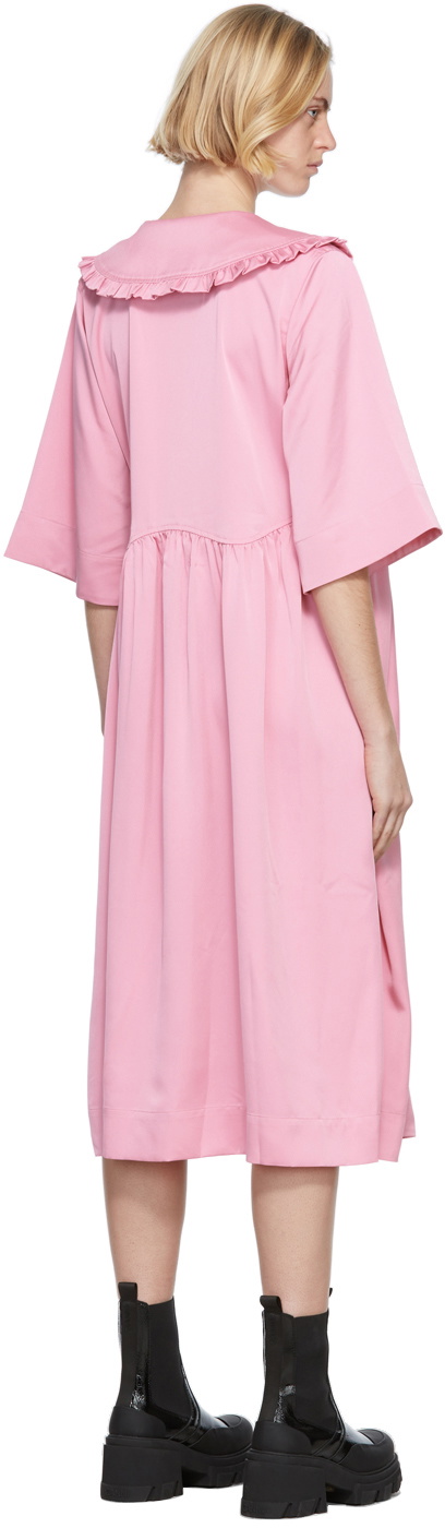 GANNI Pink Satin Oversized Wrap Midi Dress GANNI