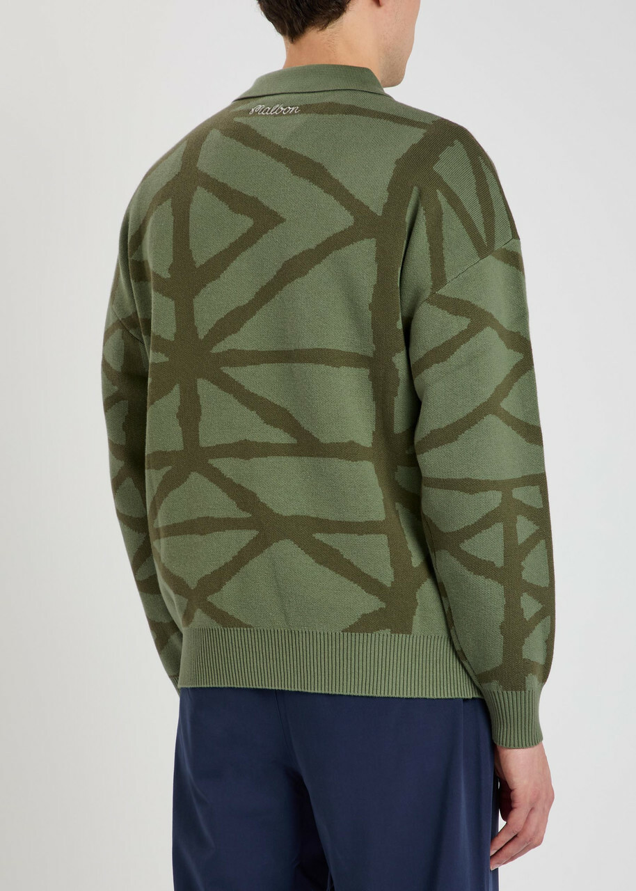 Malbon Verdant Logo-embroidered Patterned Cotton-knit Jumper Olive
