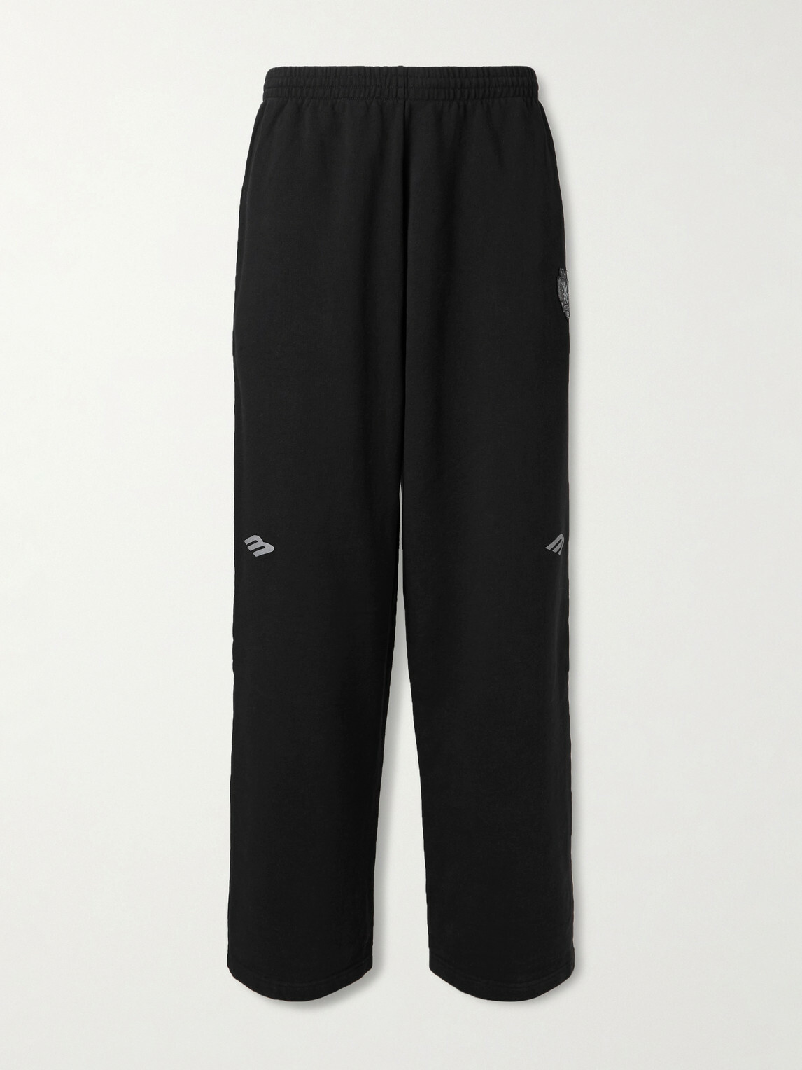 Balenciaga - Wide-Leg Logo-Print Appliquéd Cotton-Jersey Sweatpants - Black
