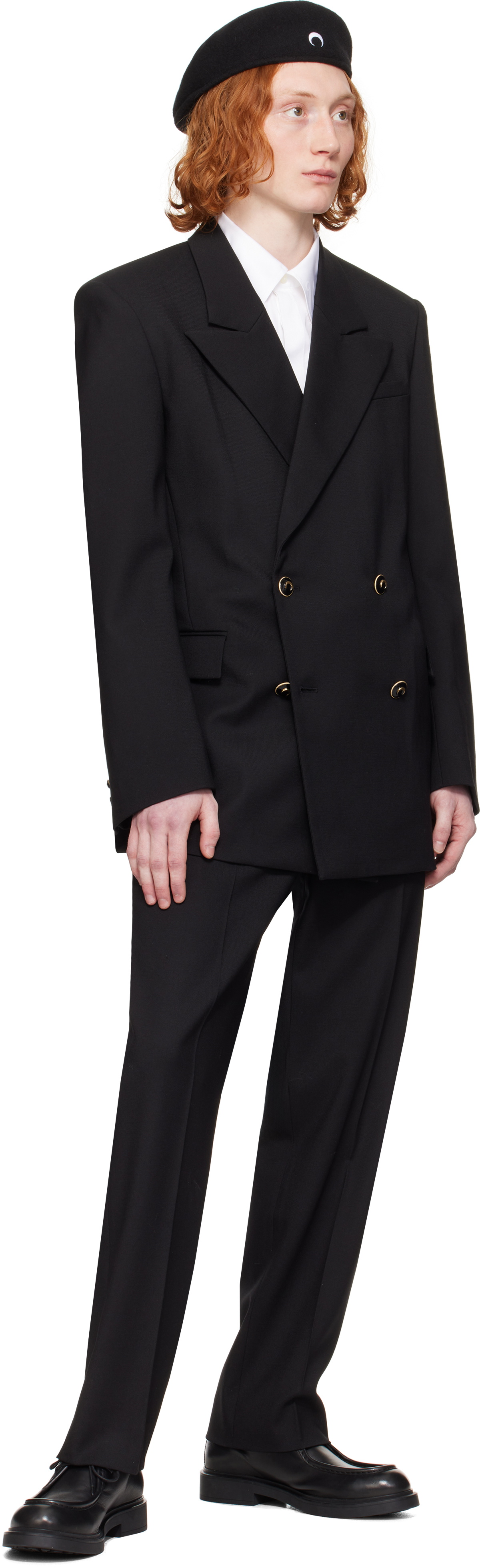 Marine Serre Black Virgin Wool Twill Fitted Blazer