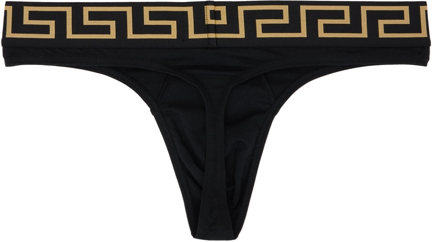 Versace Underwear Black Greca Border Thong Versace Underwear