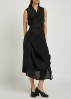 Maison Margiela Gathered Silk Midi Wrap Dress Black