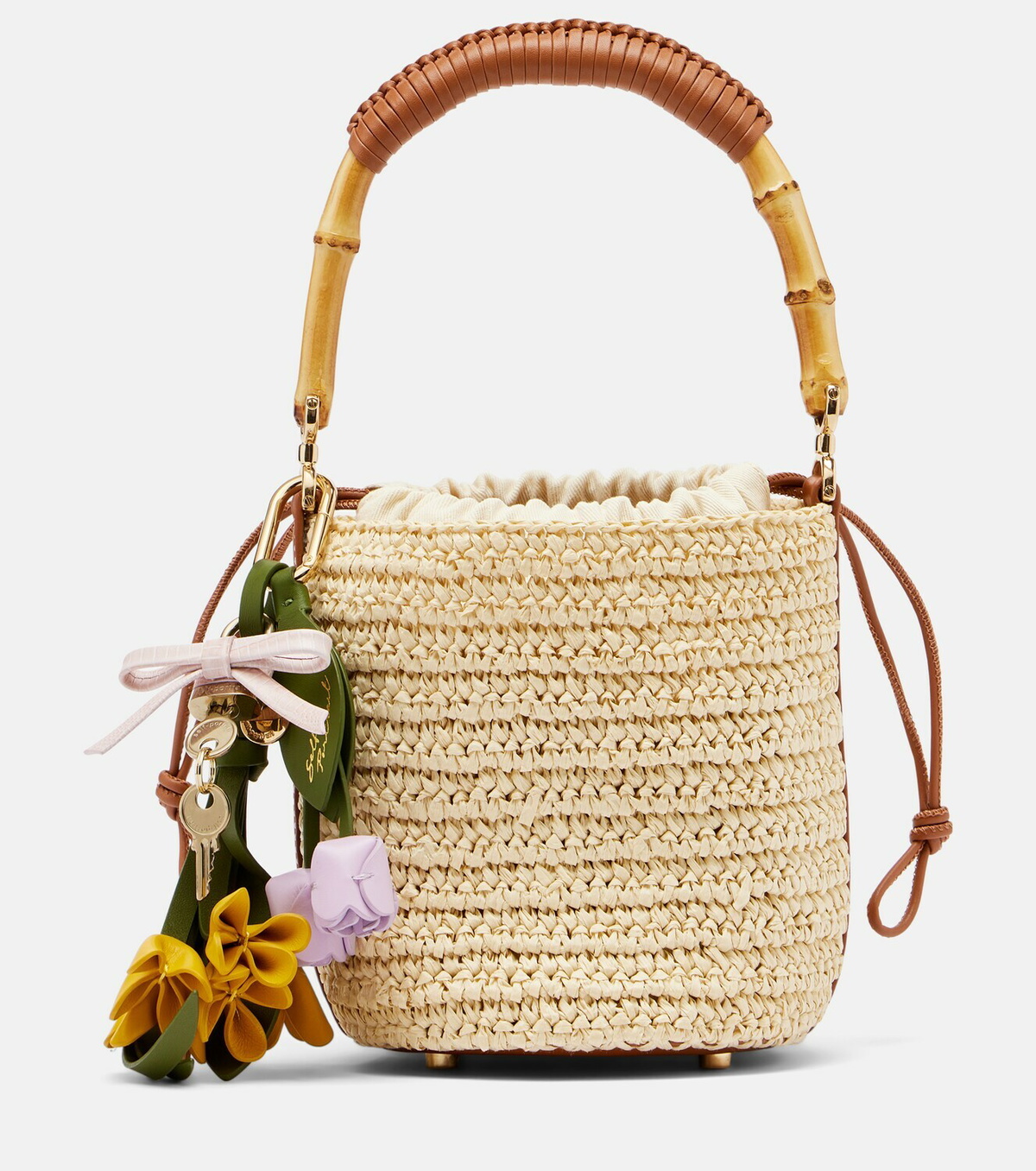 Self-Portrait Small raffia bucket bag