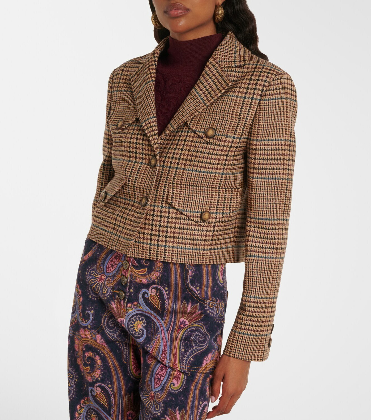 Etro Houndstooth cropped wool blazer