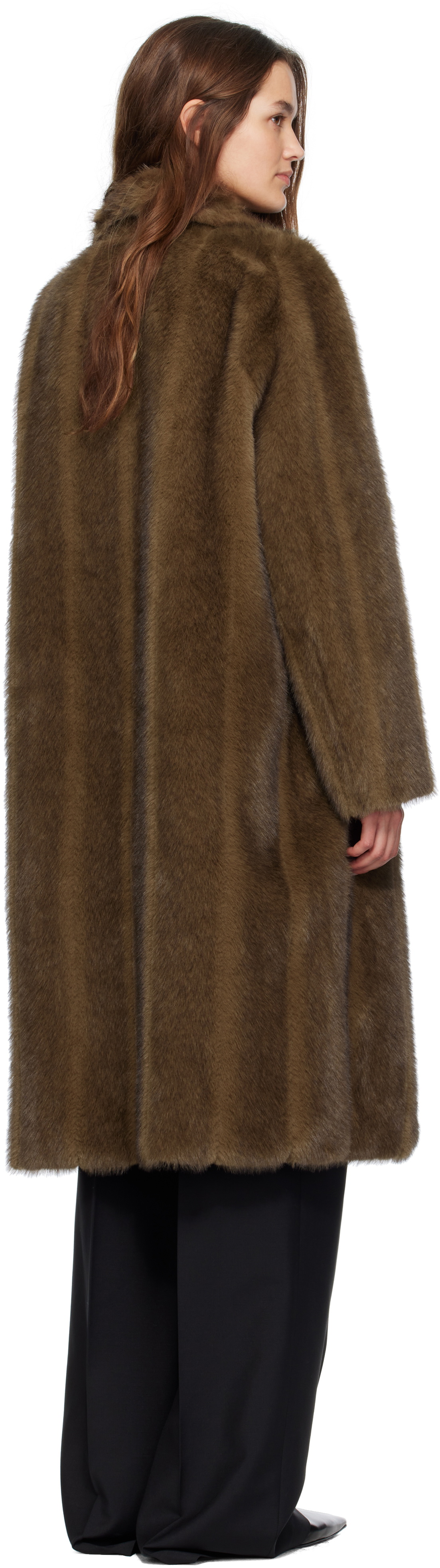 LE17SEPTEMBRE Brown Vertical Faux Fur Long Coat