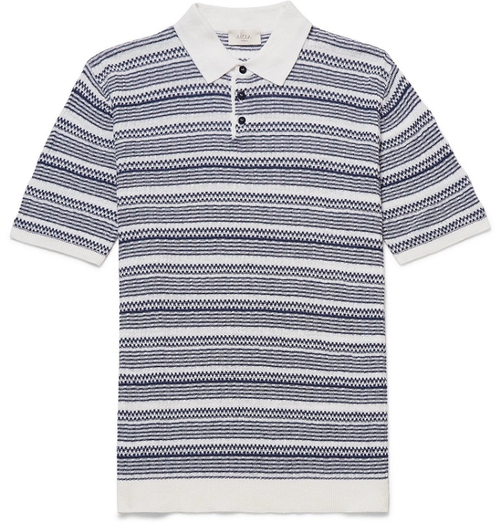 Photo: Altea - Striped Linen and Cotton-Blend Polo Shirt - Blue