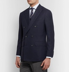 Thom Sweeney - Navy Slim-Fit Double-Breasted Wool-Hopsack Blazer - Navy