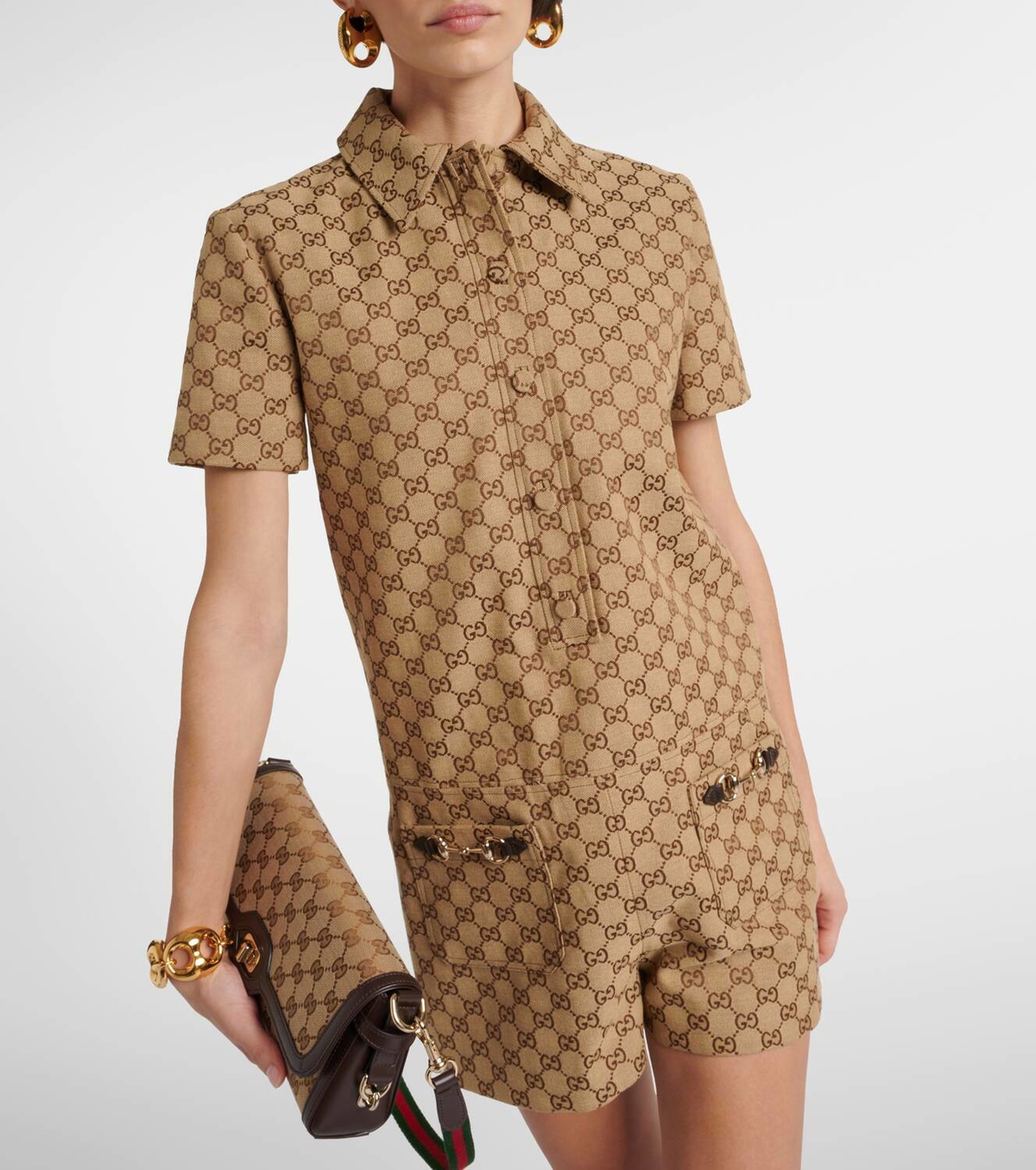 Gucci GG cotton-blend canvas playsuit