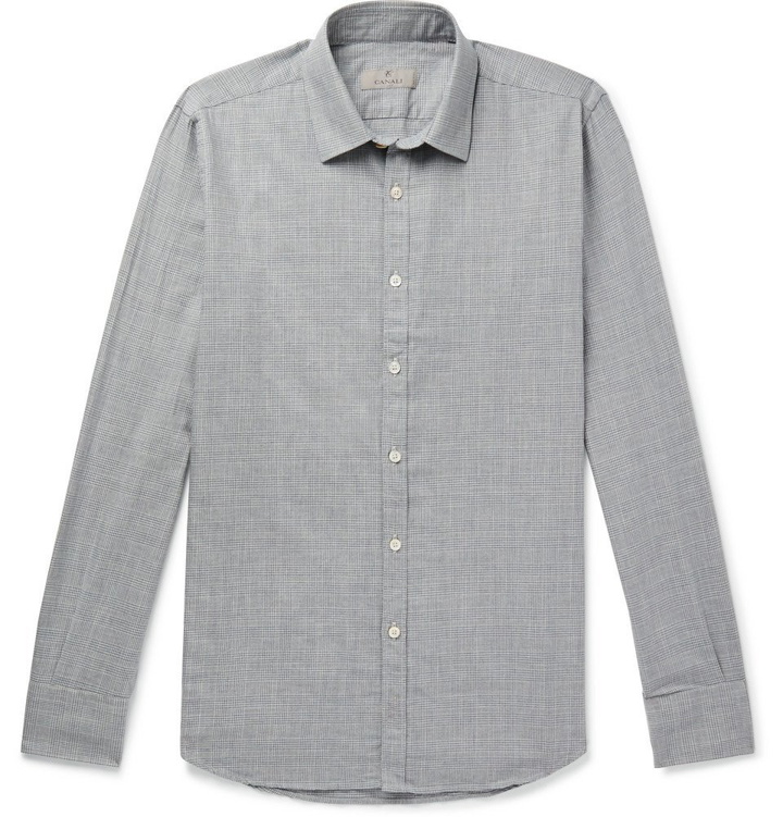 Photo: Canali - Slim-Fit Houndstooth Cotton Shirt - Blue