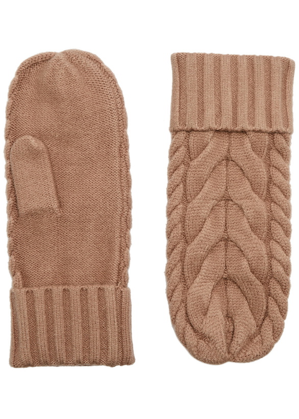 Photo: Varley Charlene Cable-knit Mittens - Beige - One Size