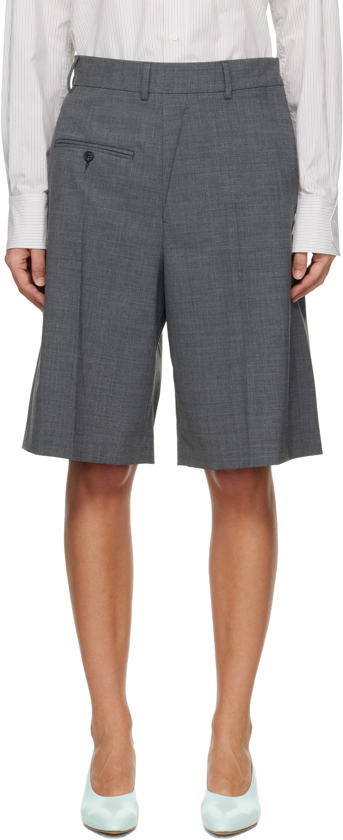 MM6 Maison Margiela Gray Wool-Blend Tailored Shorts