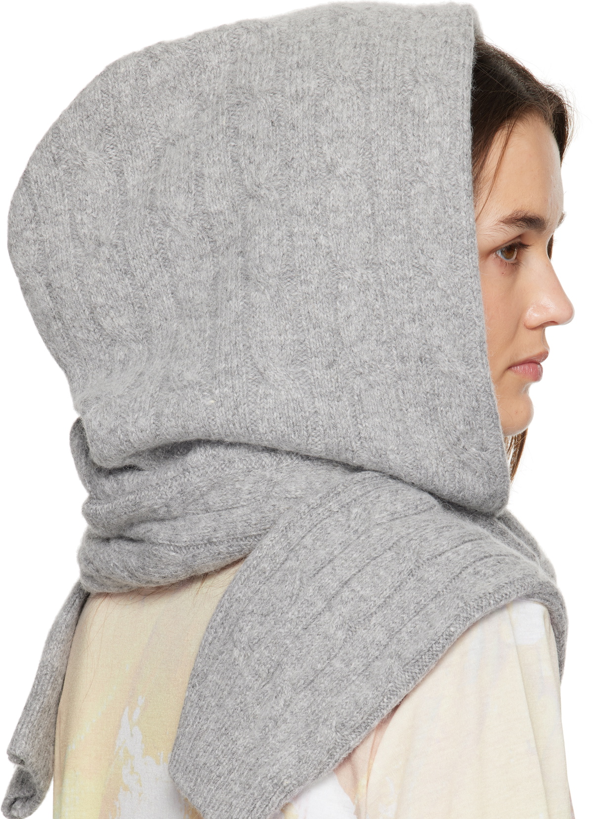 OPEN YY Gray Convertible Cable Knit Hooded Scarf