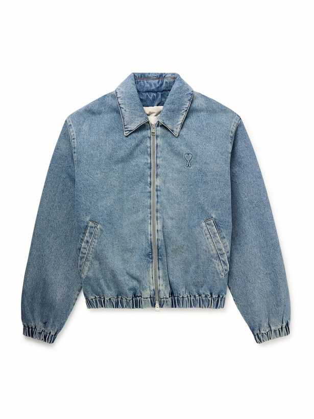 Photo: AMI PARIS - ADC Padded Logo-Embossed Denim Bomber Jacket - Blue