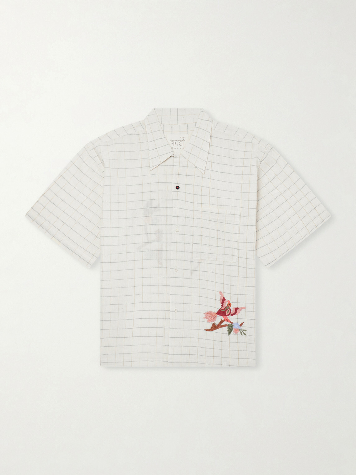 Kardo - Rohit Embroidered Checked Cotton Shirt - Neutrals