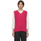 Homme Plisse Issey Miyake Pink Pleated V-Neck Tank Top