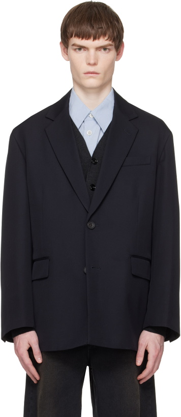Photo: stein Navy Wool Kersey Oversized Single Breasted Blazer