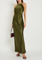 Reformation Jeany Halterneck Silk Maxi Dress Dark Green