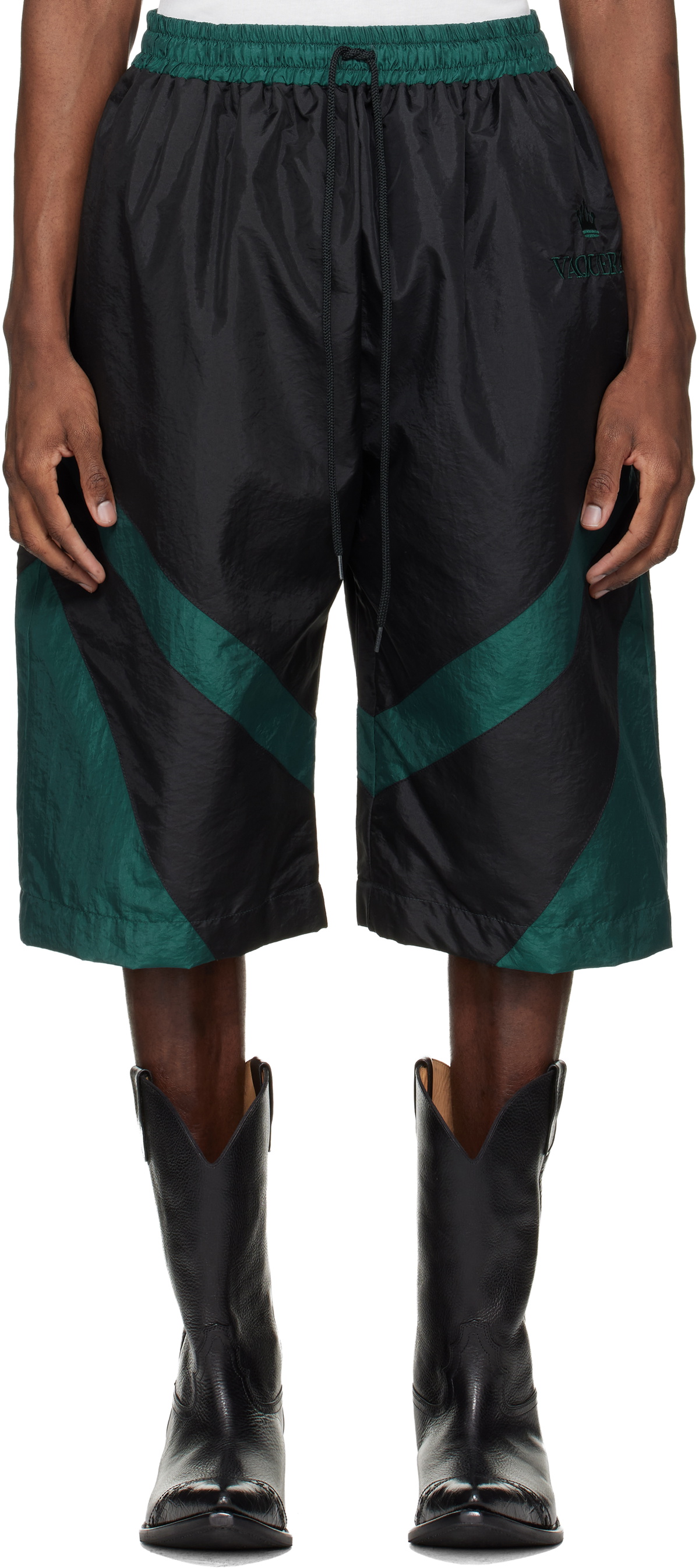 VAQUERA Black & Green Windbreaker Shorts