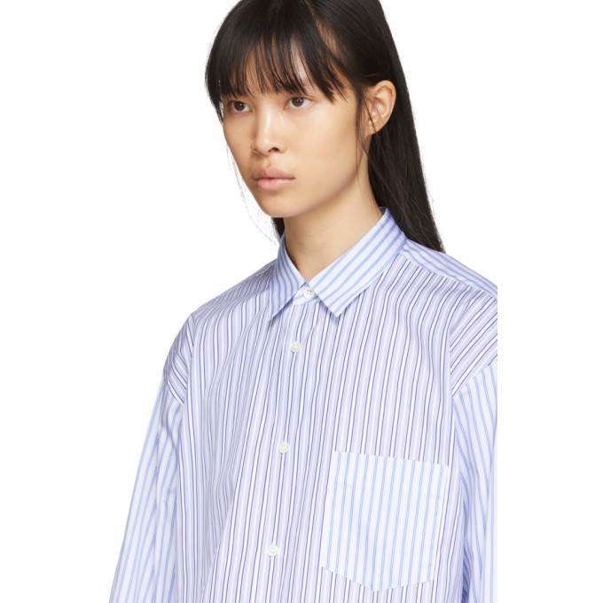 Comme des Garcons Shirt White and Blue Mixed Stripe Poplin Forever