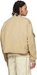 Solid Homme Beige Layered Bomber Jacket