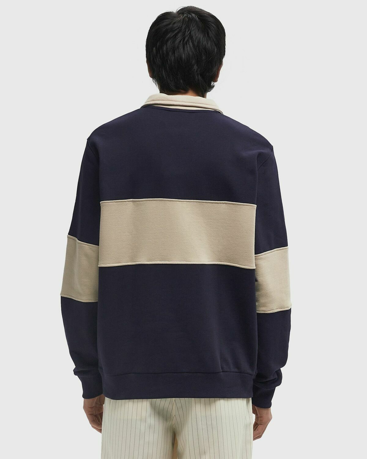 Les Deux Cory Zipper Rugby Sweatshirt blue/beige Mens Half-Zip