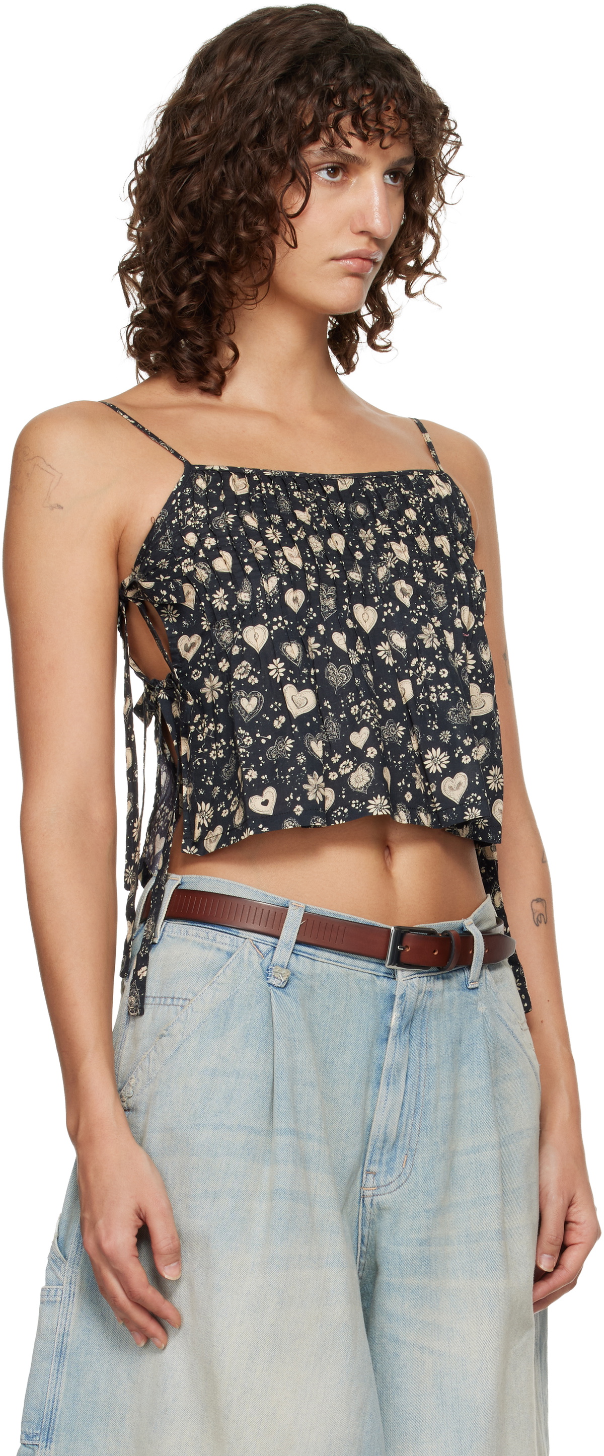 R13 Black Square Neck Tie Camisole
