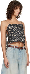 R13 Black Square Neck Tie Camisole
