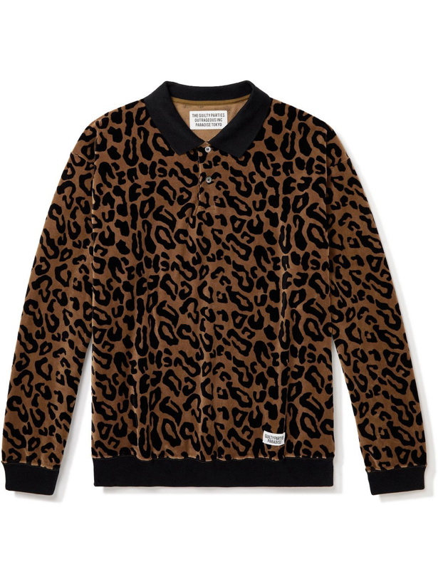 Photo: Wacko Maria - Leopard-Print Cotton-Blend Velour Polo Shirt - Animal print