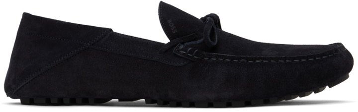 Photo: BOSS Navy Knotted Trim Moccasins