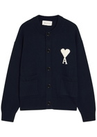 Ami Paris Logo-intarsia Wool-blend Cardigan Navy